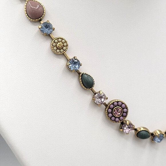 Vida Multicolor Beaded Crystal Necklace Gold Tone Metal Vintage Signed - Picture 5 of 9